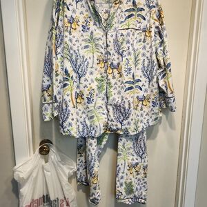 Printfresh Blue and Yellow Botanical Pajamas 1X/2X